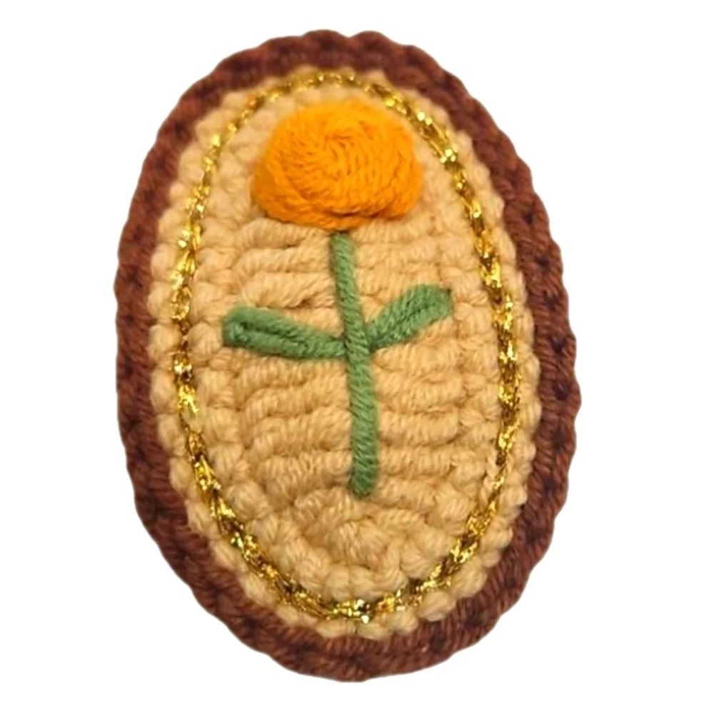 Hand Crafted Hand Knit Crochet Hair Clip Handmade embroidery yellow rose beige